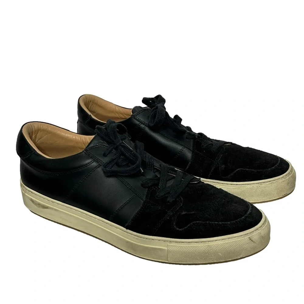 Greats Brooklyn Court Sneaker in Black Dark Shadow Leather